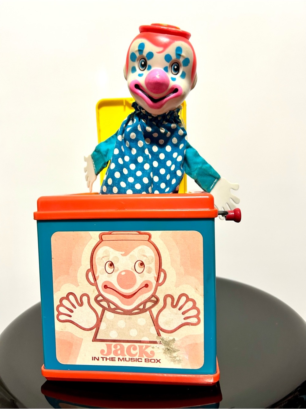 Vintage Mattel Blue and Orange Jack-in-the-Box Clown 1976